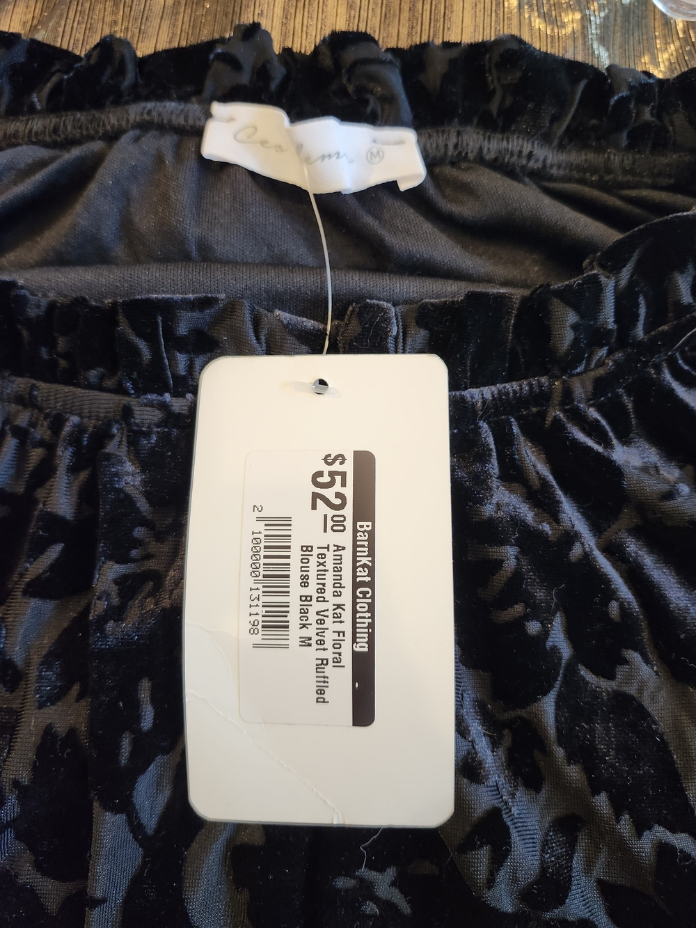 Ces Femme Black Floral Burnout Velvet Ruffle Sleeve Blouse - Picture 3 of 3